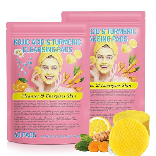 NIFEISHI Turmeric Kojic Acid Cleansing Pads, 80pcs Kojic Acid and Turmeric Cleansing Pads with Vitamin B5, Vitamin C Turmeric, Face Pads, Sugar Turmeric Cleansing Pads for Face